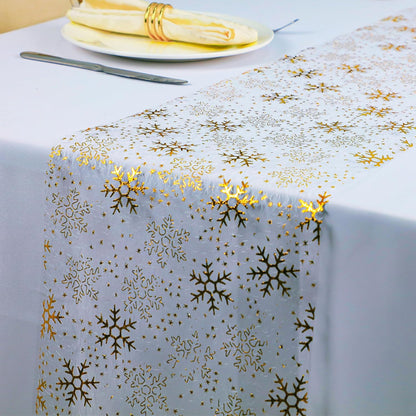 Snowkingdom 2 Pieces Gold Table Runner, Sequin Glitter Foil Metallic Thin Mesh Runner Roll 11"x108", Gold Table Decorations for Event Party, Wedding, Birthday Party, Christmas