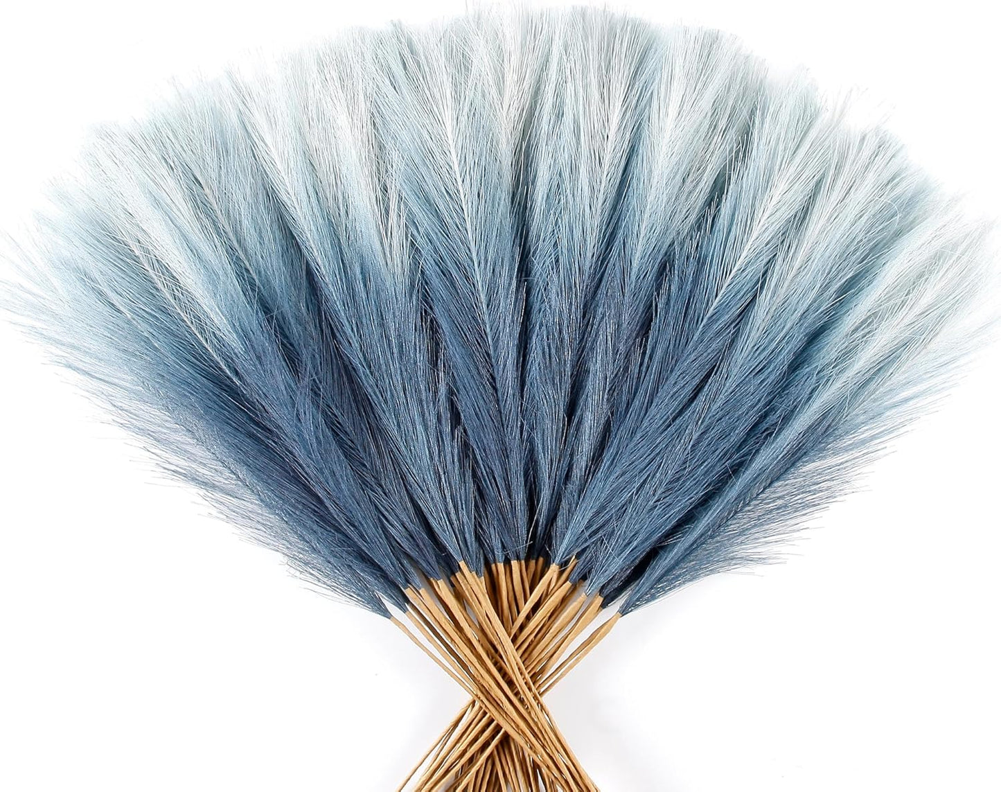 20Pcs Navy Blue Gradient and White Faux Pampas Grass Decor, 21.7"" Pompas Grass Flower Arrangement and Vase Filler for Boho Home Wedding Decoration, Black