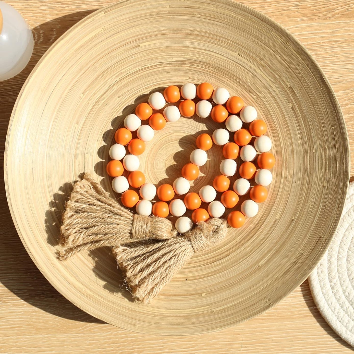 Meplait Wood Bead Garland, 39in Farmhouse Beads with Tassels for Tiered Tray Decor