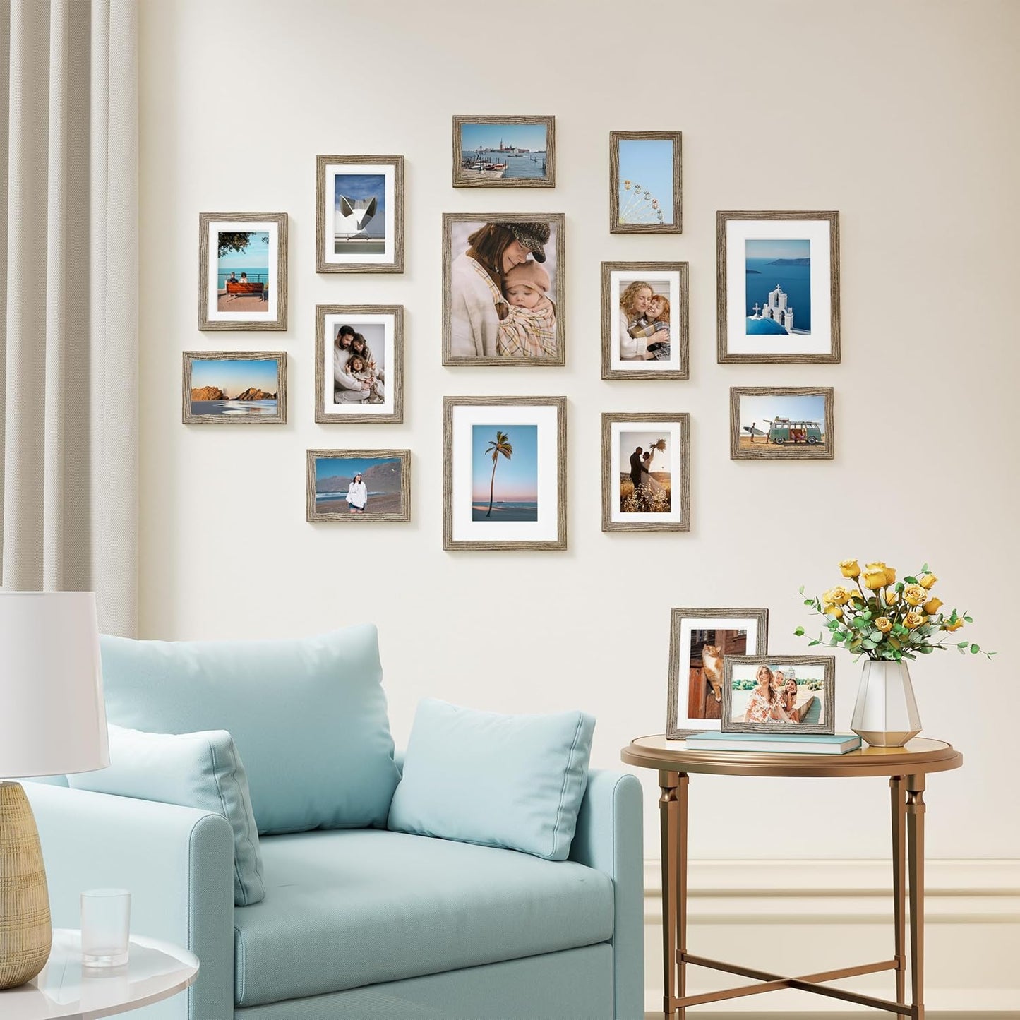 Vittanly 15 Pack Picture Frames Collage Wall Decor for Mounting or Tabletop Display, Gallery Frame Set for Family, Multi Sizes Including 3pcs 8x10, 6pcs 5x7, 6pcs 4x6, Black