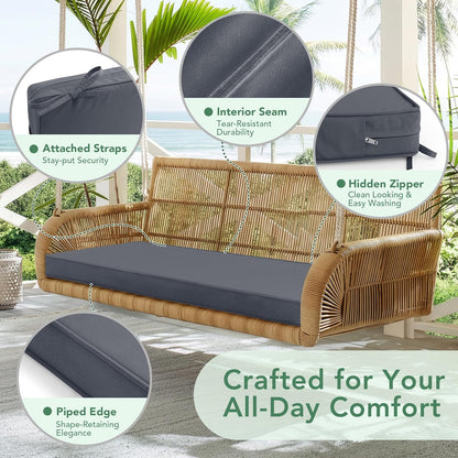 Summsun Outdoor Bench Cushion: Waterproof and Fade Resistant Patio Furniture Cushions - Non-Slip Bench Pad Cushion with Removable Cover for Garden Swing Porch Sofa Settee, 48 x 18 x 3 Inch, Black