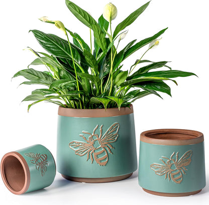 YBX 8 Inch + 6 Inch Ceramic Plant Pots, Succulent Flower Pots with Drainage Holes, Terracotta Planters for Indoor Plants, White&Terracotta (Garden)