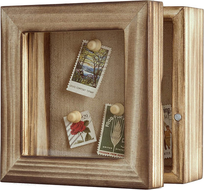 Freezing point Shadow Box Frame 8x8 Shadow Boxes Display Case with Linen Back Memorabilia Awards Medals Bouquet Photos Picture Badge Wedding Memory Box for Keepsakes Carbonized Small Pin Board