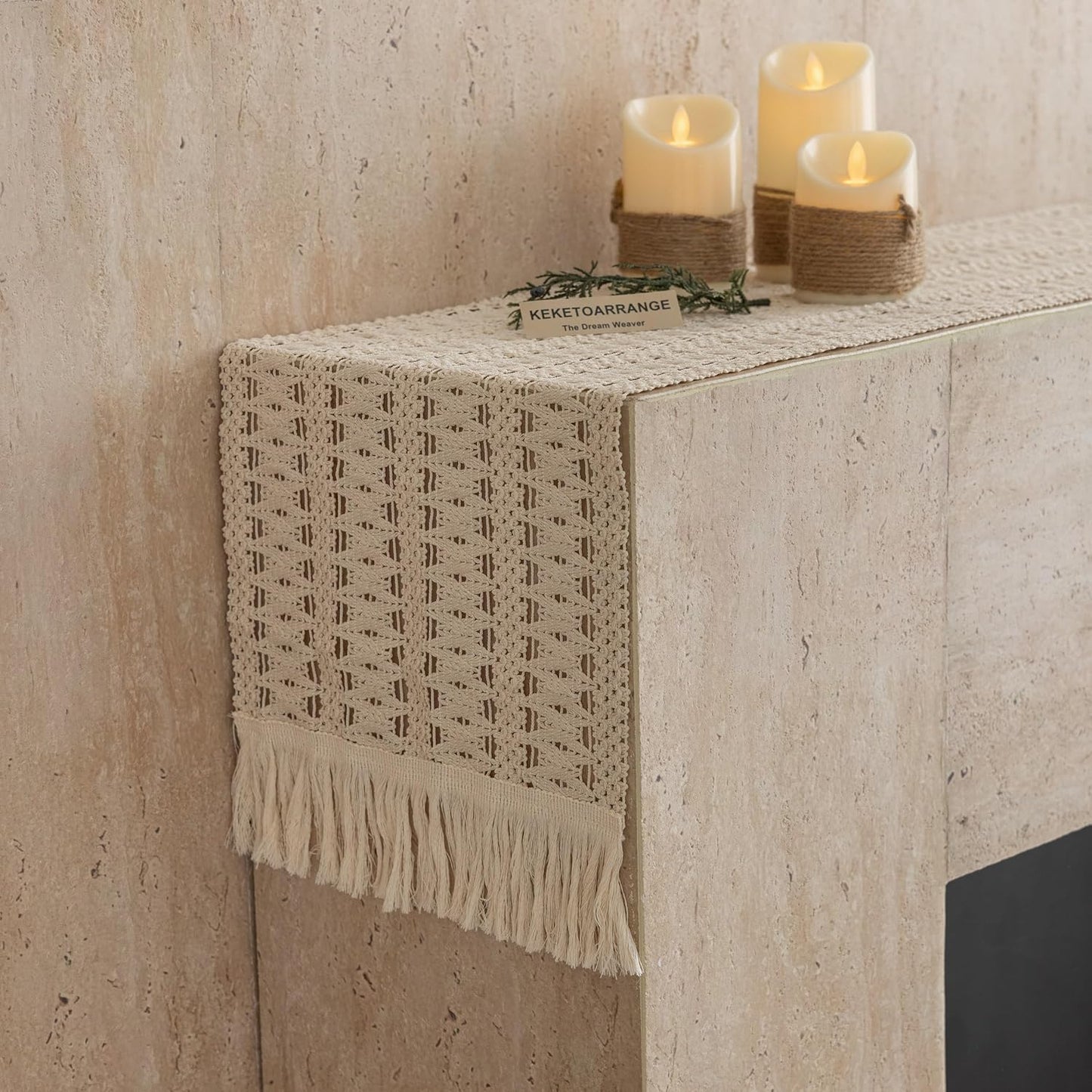 Keketoarrange Boho Sage Green Table Runner for Summer Home Decorations 12x72 Inches Farmhouse Small Macrame Woven Burlap Rustic Coffee Dresser Dining Kitchen Centerpiece Bohemian Decor