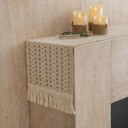 Keketoarrange Boho Sage Green Table Runner for Summer Home Decorations 12x72 Inches Farmhouse Small Macrame Woven Burlap Rustic Coffee Dresser Dining Kitchen Centerpiece Bohemian Decor