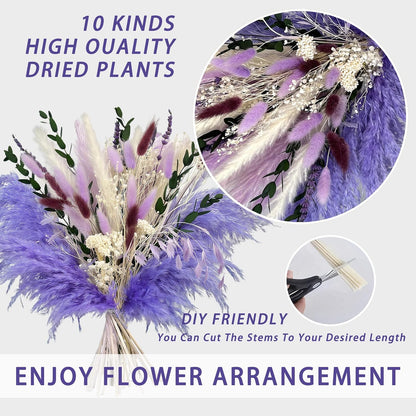 Natural Dried Flower Bouquet - 17" Boho Style Mixed Pampas Grass Ideal for Home Decor, Wedding Decor, Bridal Bouquets, Floral Arrangement, Event Centerpieces, Table Decor