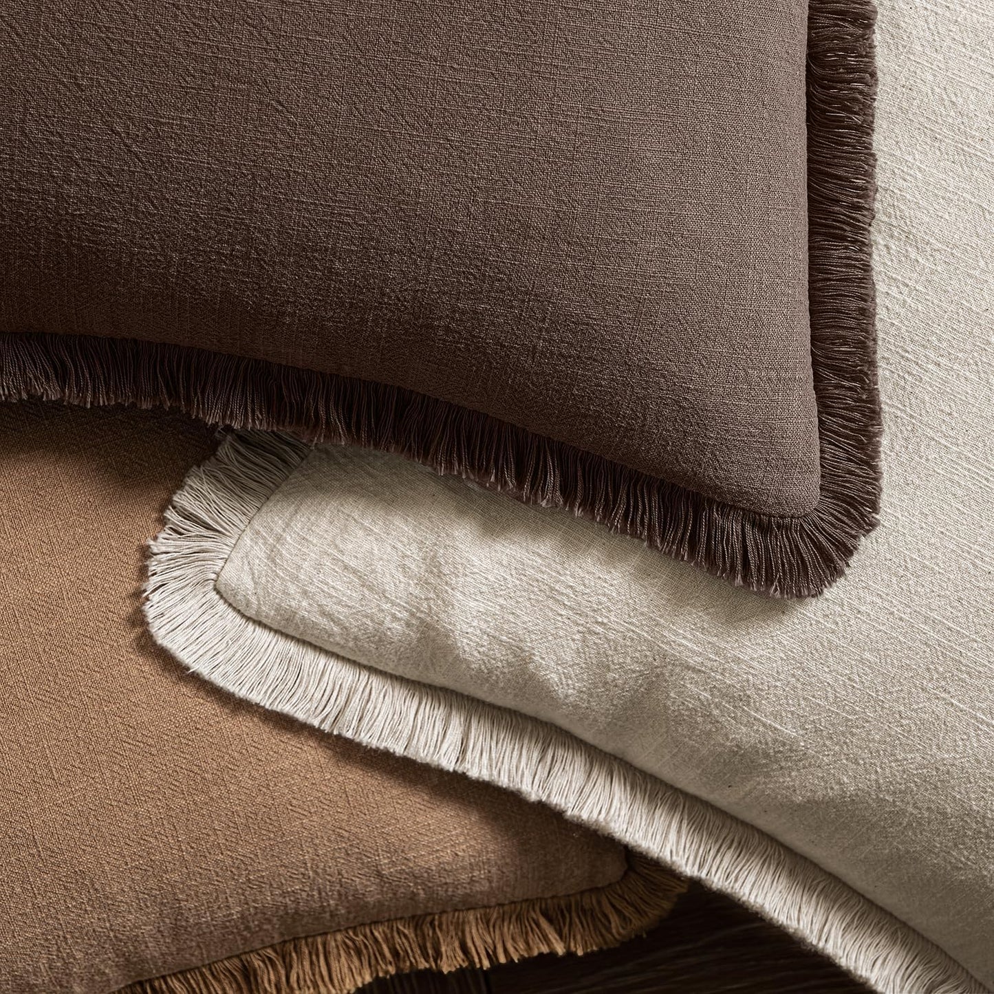 MIULEE Decorative Throw Pillow Covers Neutral Linen Fringe Throw Pillows Set of 2 Natural Beige Boho Farmhouse Cushion Covers with Tassels for Couch Sofa Bed Spring Home Decor 20x20 Inch