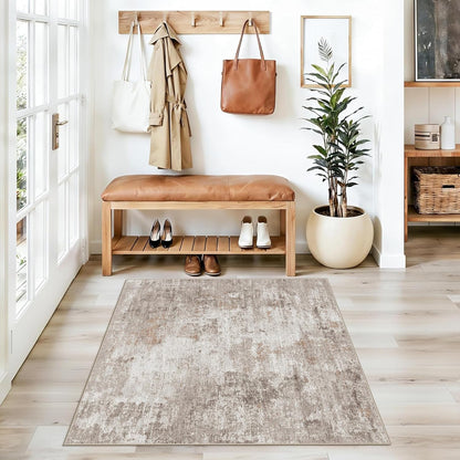 2x3 Washable Non-Slip Area Rug - Soft Low Pile Throw Rug for Kitchen Entryway Bedroom - Modern Indoor Door Mat with Rubber Backing (Beige Grey) - Colors A