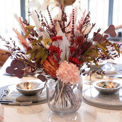 Blush Pink & Burgundy Dried Flower Bouquet, Cream Pampas Grass with Sage Green & Eucalyptus, Boho Dried Flowers for Wedding, Home Décor