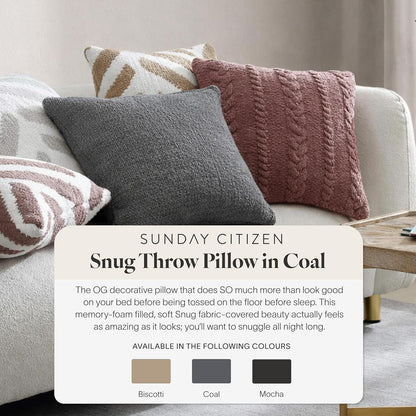 Sunday Citizen Snug Throw Pillow – Soft Memory Foam Decorative Pillow, Plush Snug Fabric Cover, Cozy Sofa & Bed Pillow, Washable Cover, Luxury Throw Pillow (Biscotti)