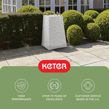 Keter Set of 2 Resin Modern Outdoor 22 Inch Tall Large Flower Pots, Tapered Wood Look Planters for Outdoor Plants and Front Porch Decor, Graphite