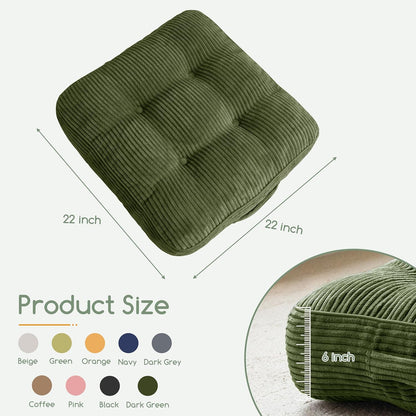 HIGOGOGO 6" Extra Thick Floor Pillow Cushion for Adults, Meditation Cushion Pillow, Large Square Floor Sitting, Tufted Corduroy Cover, for Tatami Living Room or Yoga, 22x22 Inch, 2Pack, Dark Grey