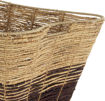 Deco 79 Seagrass Handmade Decorative and Functional Storage Basket Large Woven Basket Organizer with Ring Handles, Basket for Storage 20" x 18" x 19", Brown