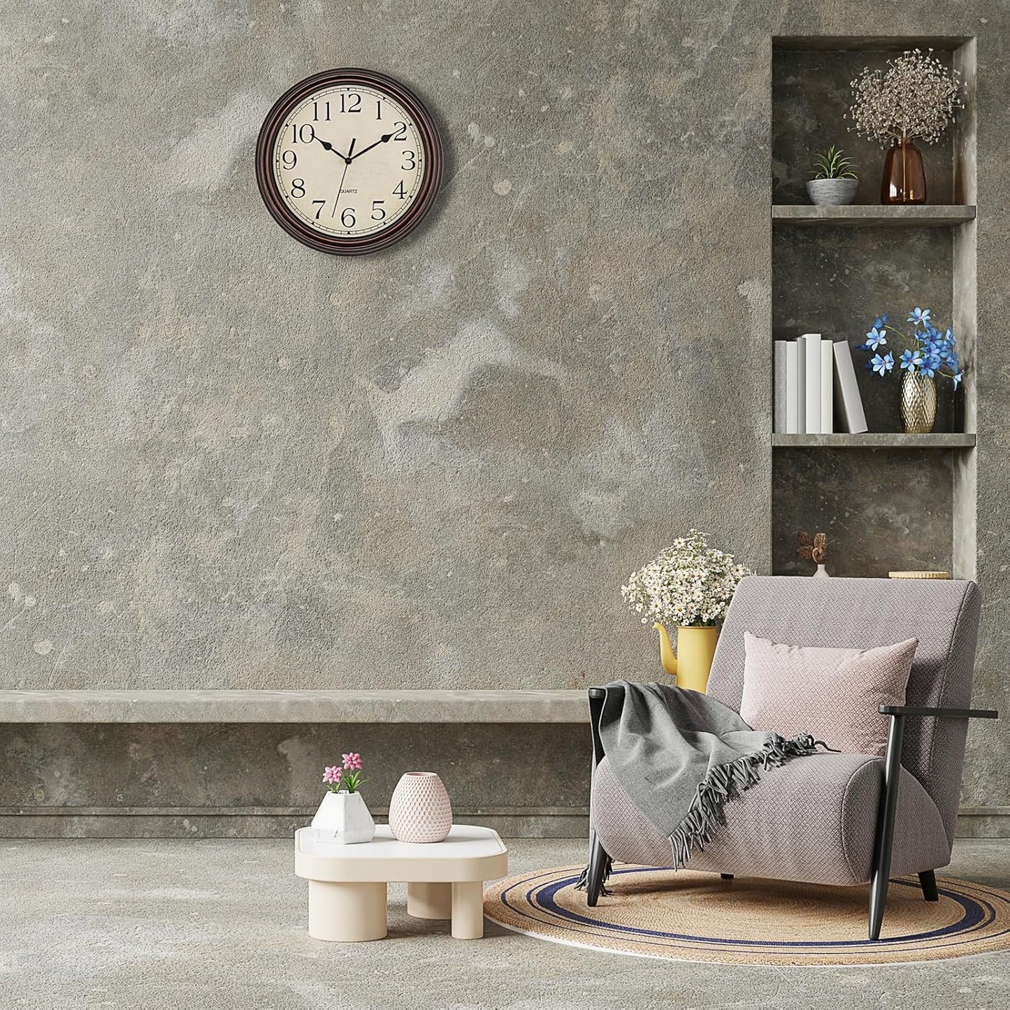 Foxtop Retro Silent Non-Ticking Round Classic Clock Quartz Decorative Battery Operated Wall Clock for Living Room Kitchen Home Office 12 Inch (Bronze)