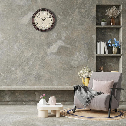 Foxtop Retro Silent Non-Ticking Round Classic Clock Quartz Decorative Battery Operated Wall Clock for Living Room Kitchen Home Office 12 Inch (Bronze)