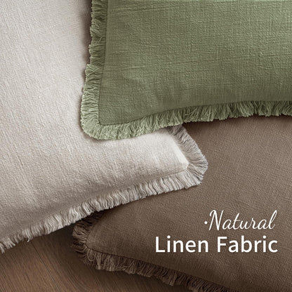 MIULEE Decorative Throw Pillow Covers Neutral Linen Fringe Throw Pillows Set of 2 Natural Beige Boho Farmhouse Cushion Covers with Tassels for Couch Sofa Bed Spring Home Decor 20x20 Inch