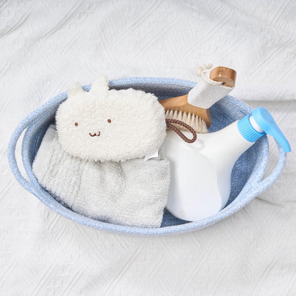 Small Woven Gift Basket Empty with Bag & Ribbon - Gifts for Mom, Baby Shower, Birthdays & Raffle - Cotton Rope Storage Basket for Dog Toys or Shelf - 12"x8"x5", White
