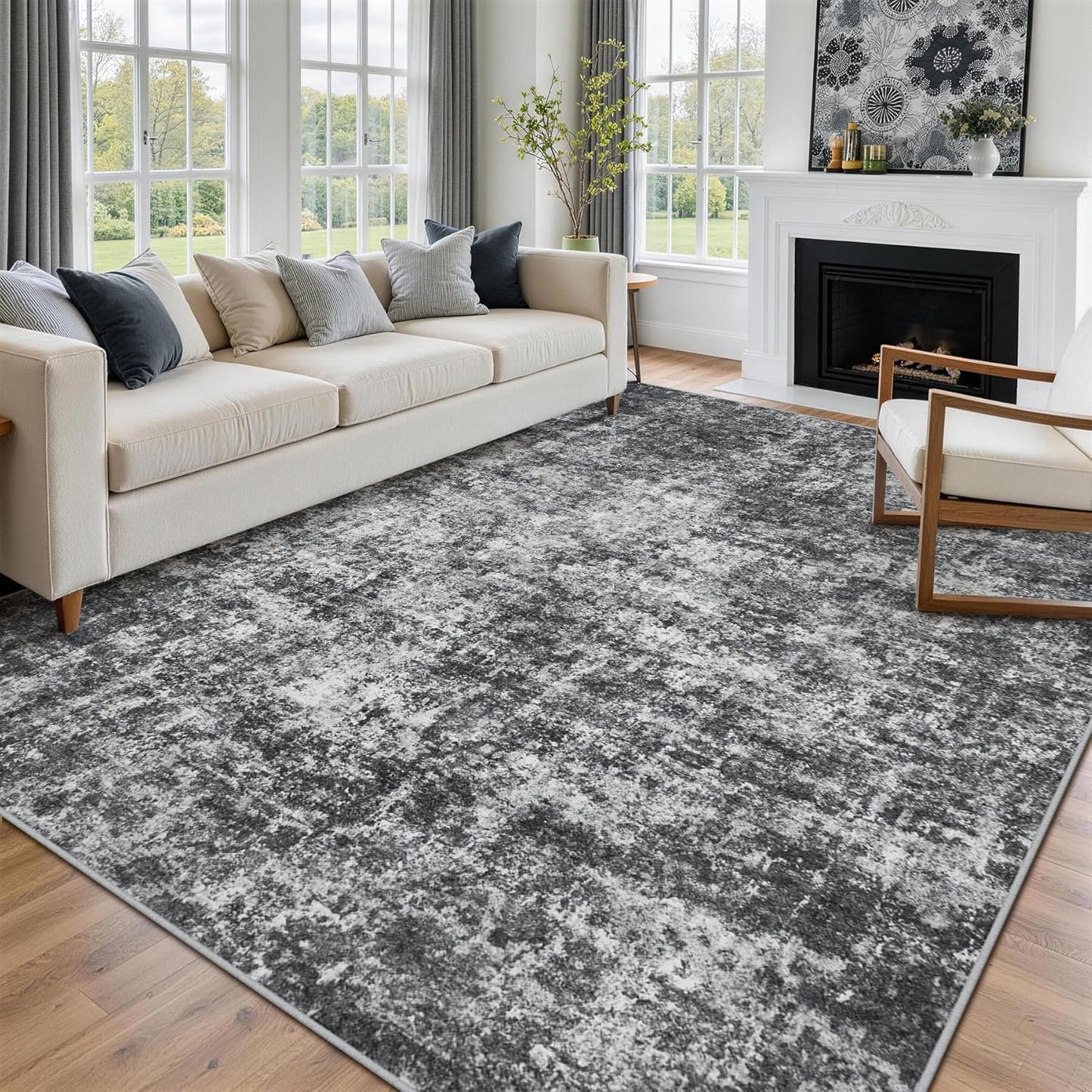 8x10 Area Rugs for Living Room Rug Washable: Abstract Large Rug for Dining Room Bedroom Carpet Non Slip 8 by 10 Indoor Modern Nursery Home Office Blue Grey