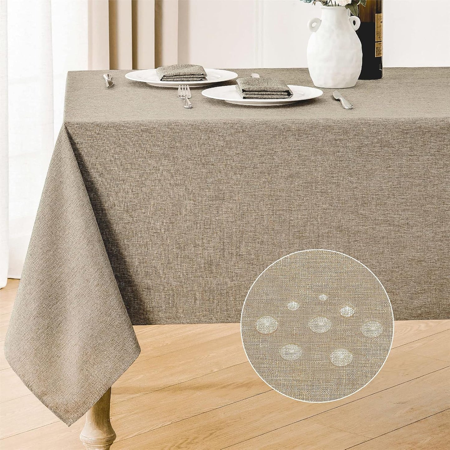 Veblandy Rectangle Tablecloth Waterproof Linen Textured Table Cloth Stain and Wrinkle Resistant Washable, Decorative Fabric Table Cover for Dining, Party and Camping (Sage Green, 52 * 70)