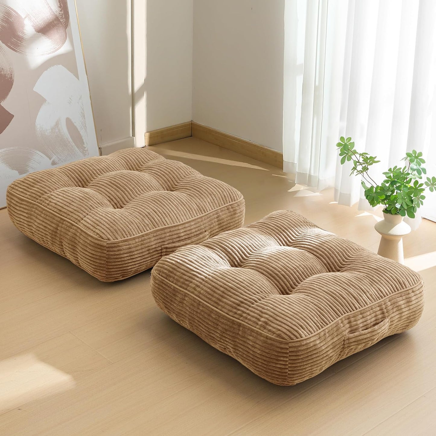 HIGOGOGO 6" Extra Thick Floor Pillow Cushion for Adults, Meditation Cushion Pillow, Large Square Floor Sitting, Tufted Corduroy Cover, for Tatami Living Room or Yoga, 22x22 Inch, 2Pack, Dark Grey