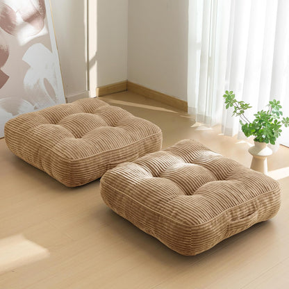 HIGOGOGO 6" Extra Thick Floor Pillow Cushion for Adults, Meditation Cushion Pillow, Large Square Floor Sitting, Tufted Corduroy Cover, for Tatami Living Room or Yoga, 22x22 Inch, 2Pack, Dark Grey