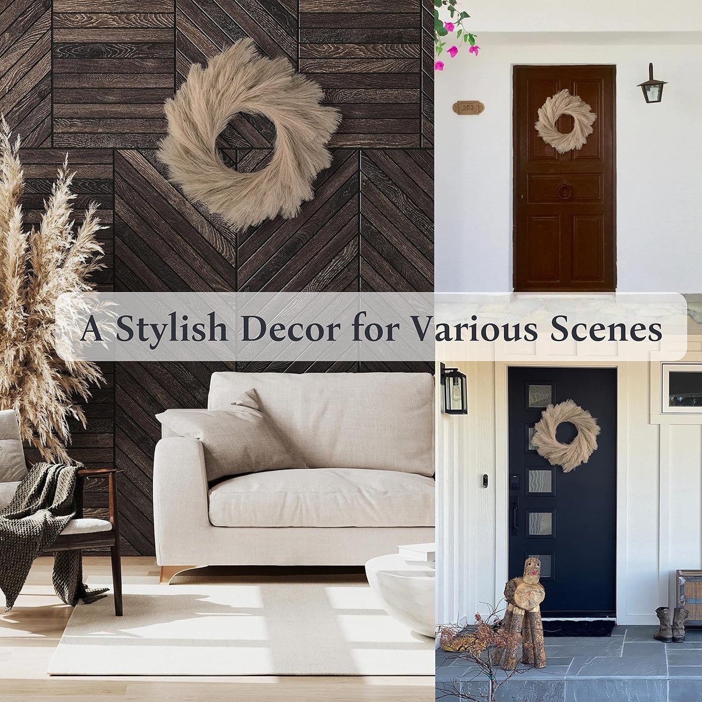 Perfnique Pampas Grass Wreath, 25'' Faux Pampas Wreath for Front Door, Artificial Pampas Wreath for All Seasons, Boho Wall Decor, Farmhouse Pampas Grass Garland, DIY Wreath Arrangement (Ivory&Taupe)