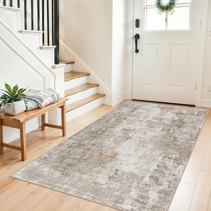 2x3 Washable Non-Slip Area Rug - Soft Low Pile Throw Rug for Kitchen Entryway Bedroom - Modern Indoor Door Mat with Rubber Backing (Beige Grey) - Colors B