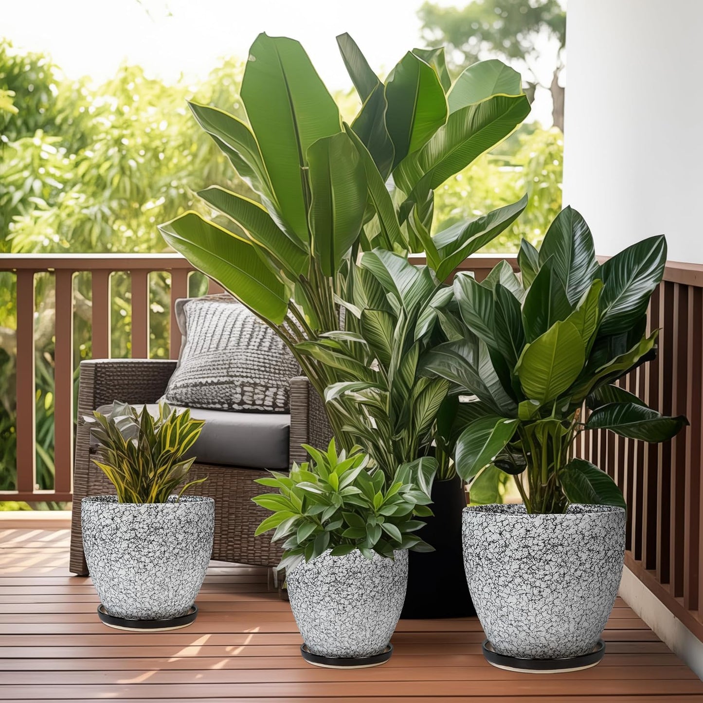 10 Inch Ceramic Planter Pot Round Plant Pot for Indoor Plants Outdoor Large Flower Pot with Drainage Hole and Saucer Blue