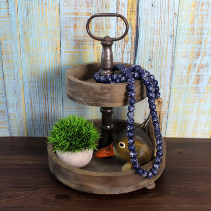 CVHOMEDECO. Wood Beads Garland with Tassels Farmhouse Rustic Wooden Prayer Bead String Wall Hanging Accent for Home Festival Decor. Mix Distressed