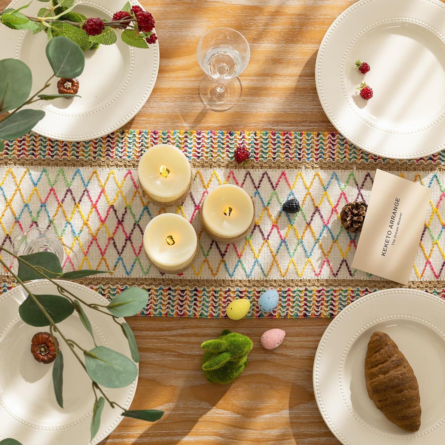 Keketoarrange Boho Sage Green Table Runner for Summer Home Decorations 12x72 Inches Farmhouse Small Macrame Woven Burlap Rustic Coffee Dresser Dining Kitchen Centerpiece Bohemian Decor