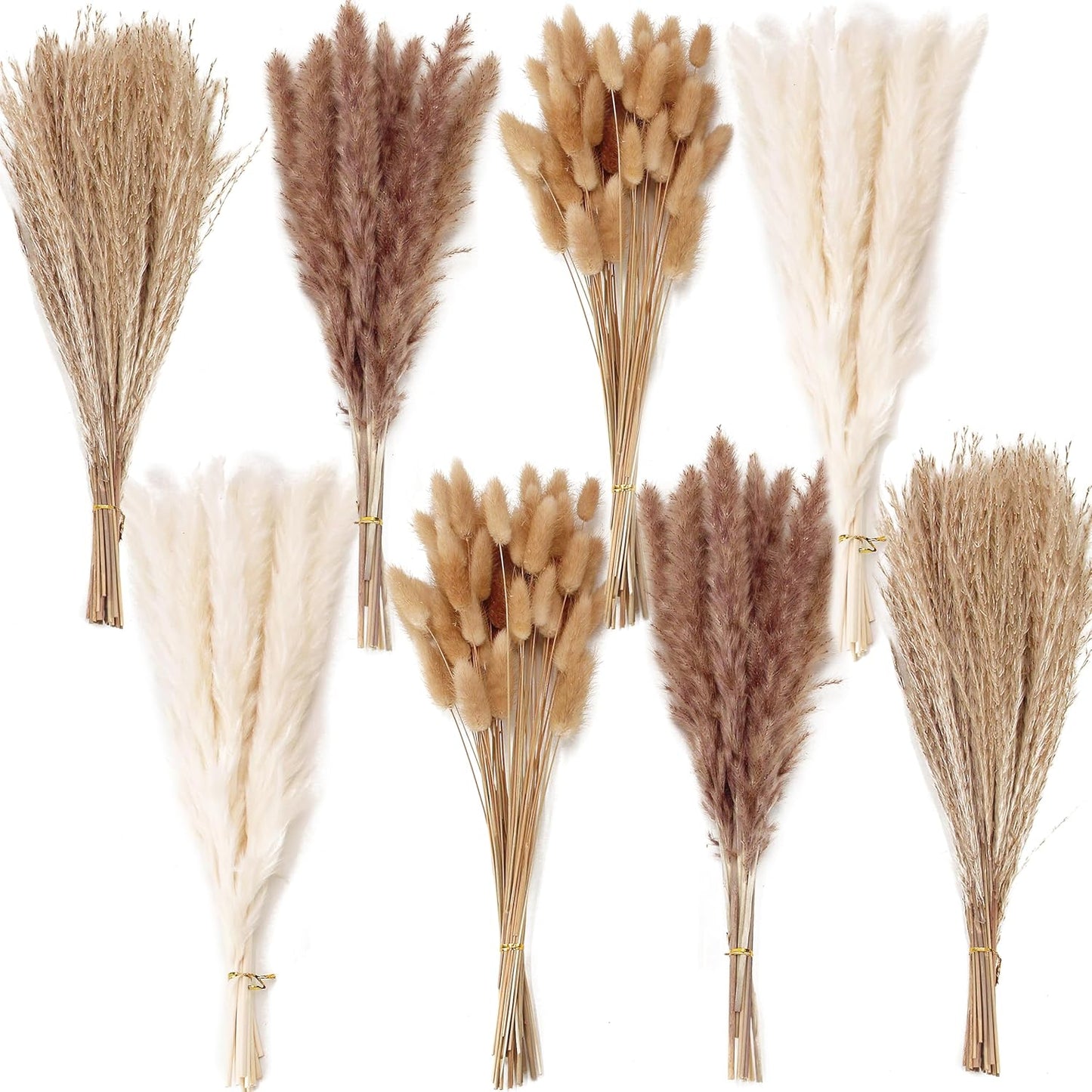 65PCS Pampas Grass Decor, Including pompas Floral, Reed Dried Grass and Bunny Tails Dried Flowers, Natural Dried Pampas Grass Bouquet for Boho Decor Wedding, Home Decoration