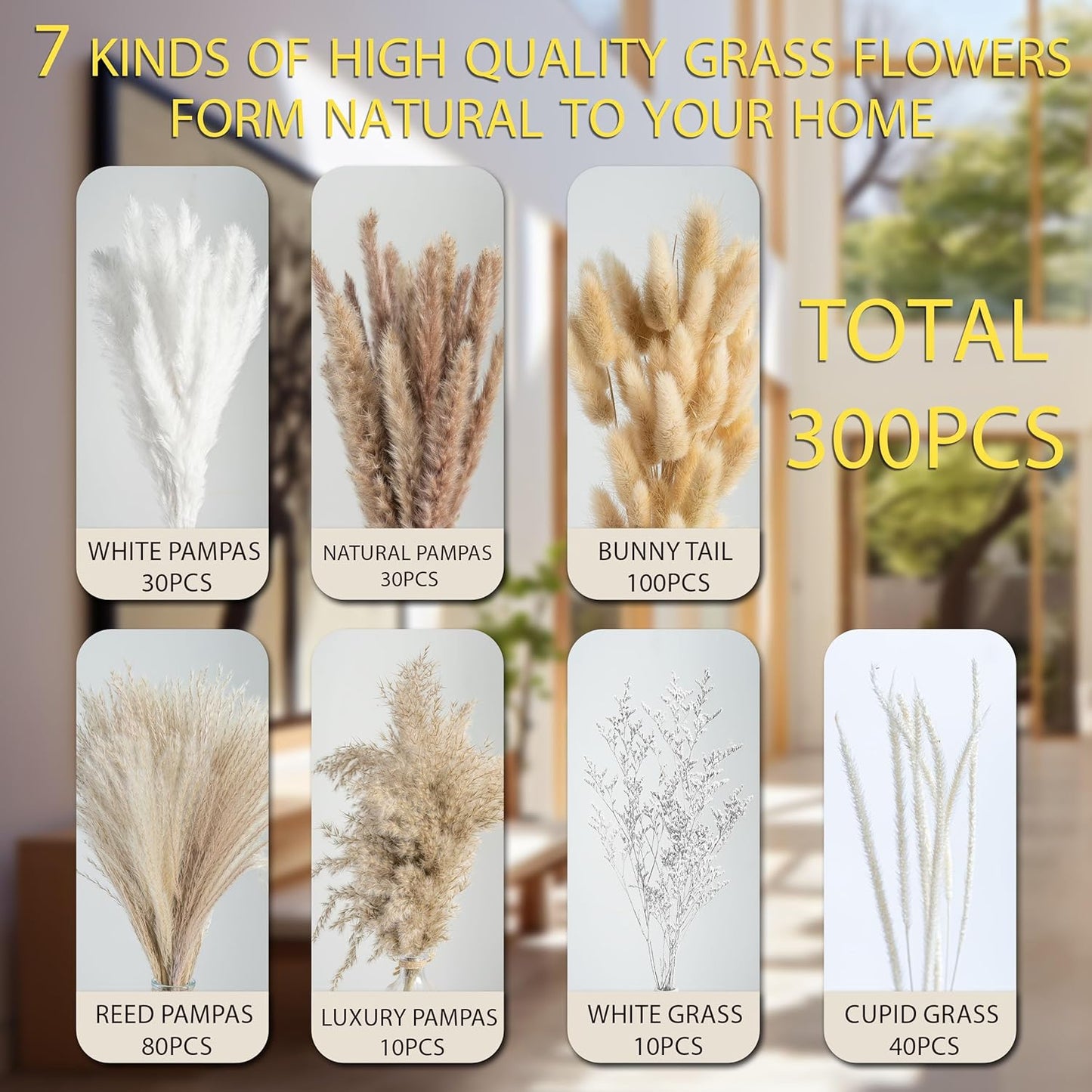 floradream 95 PCS Natural Pampas Grass Decor Bouquet | Boho Dried Floral Arrangement Centerpiece Table Decor Wedding Decor Rustic Decor, Natural, white, beige (Fdm-b-01)