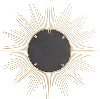 Stonebriar Round 23" Antique Gold Metal Starburst Hanging Wall Mirror with Attached Mounting Bracket, Decorative Decor for the Living Room, Bedroom, Bathroom, Hallway, and Entryway