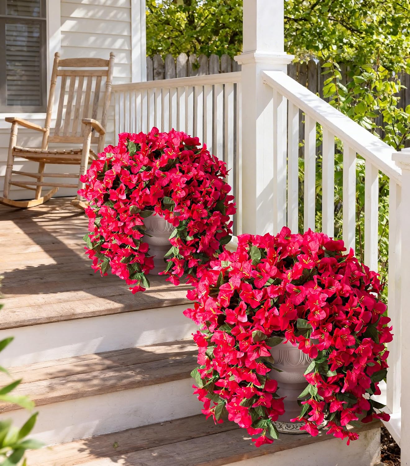 Faux Bougainvillea Artificial Flowers Plants for Outdoor Outside Decoration, 2 PCS Red Fake Flowers UV Resistant Look Real Silk Long Trailing Vines for Front Door Porch Planter Urn Patio Garden Yard