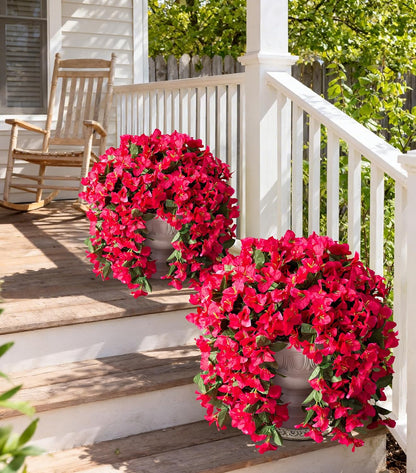 Faux Bougainvillea Artificial Flowers Plants for Outdoor Outside Decoration, 2 PCS Red Fake Flowers UV Resistant Look Real Silk Long Trailing Vines for Front Door Porch Planter Urn Patio Garden Yard