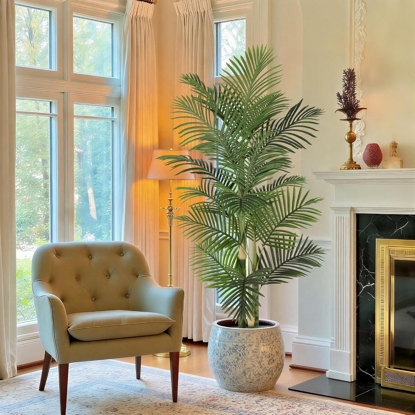 Nafresh 8ft Tall UV Resistant Faux Palm Tree, 96in Artificial Palm Tree Indoor Outdoor, Fake Tree with Real Bark and Realistic Leaves and for Home House Office Living Room Yard Patio.