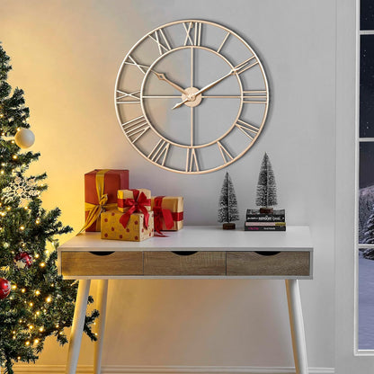 CLXEAST 30 Inch Large Wall Clock Modern, Oversized Roman Numeral Decorative Black Metal Wall Clock for Living Room Decor,House Warming Gifts New Home