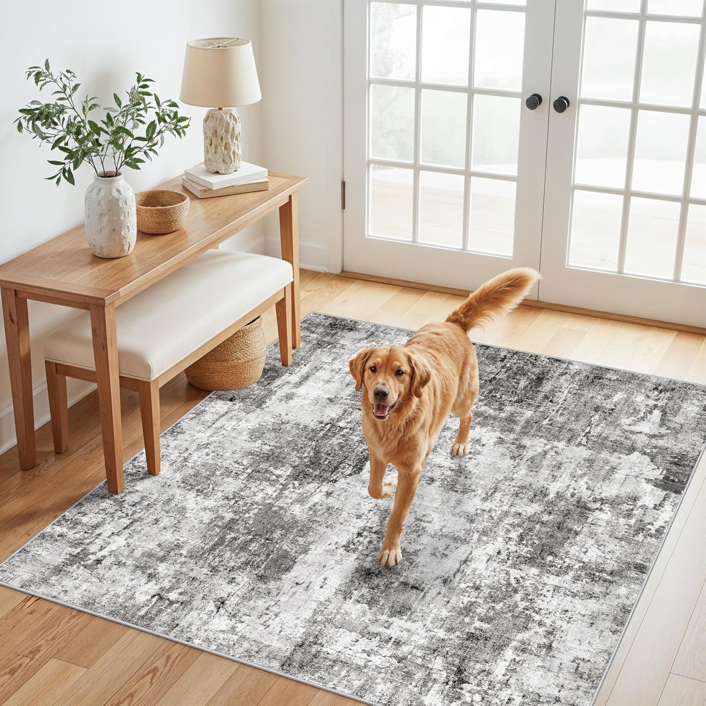 2x3 Washable Non-Slip Area Rug - Soft Low Pile Throw Rug for Kitchen Entryway Bedroom - Modern Indoor Door Mat with Rubber Backing (Beige Grey) - Colors A