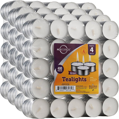 MontoPack Unscented Tea Light Candles 45 Pack | 4 Hours, White, Smokeless, Dripless Small Votive Paraffin Tealights | Long-Lasting for Home, Shabbat, Weddings, Events, Emergencies | Mini Candles Bulk