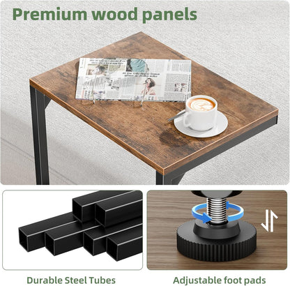 Simple Trending C Shaped End Table, TV Tray for Couch, Small Side Table with Metal Frame, for Living Room Bedroom, Rustic Brown