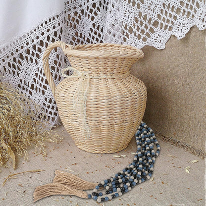 CVHOMEDECO. 16 Feet Wood Beads Garland with Tassels Farmhouse Rustic Wooden Decorative Bead String Wall Hanging Accent for Home Festival Decor. Orange