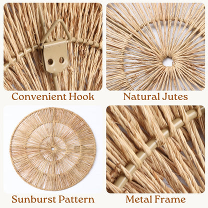 CHI AN HOME Wicker 23 Inch Jute Wall Decor Baskets, Set of 6 Extra Large Woven Jute Wall Plates, 23",21",15",13",12,10", Decorative Baskets for Wall Arts, Wall Hanging for Bedroom, Living Room, Office