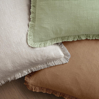 MIULEE Decorative Throw Pillow Covers Neutral Linen Fringe Throw Pillows Set of 2 Natural Beige Boho Farmhouse Cushion Covers with Tassels for Couch Sofa Bed Spring Home Decor 20x20 Inch