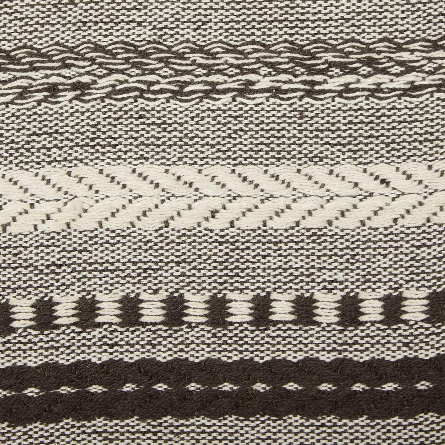 DII Farmhouse Braided Stripe Table Runner Collection, 15x72 (15x77, Fringe Included), Black