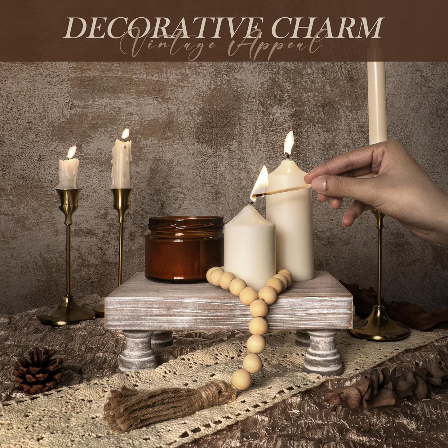 EOSAHR Farmhouse Riser for Room Decor : Decorative Pedestal Stand For Display Your Home Decorations and Uniquely Soap Stand - Rustic Bathroom Counter Tray and Kitchen Decor (Natural Wood)