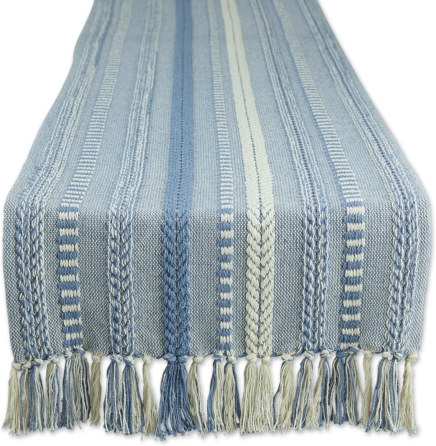 DII Farmhouse Braided Stripe Table Runner Collection, 15x72 (15x77, Fringe Included), Black