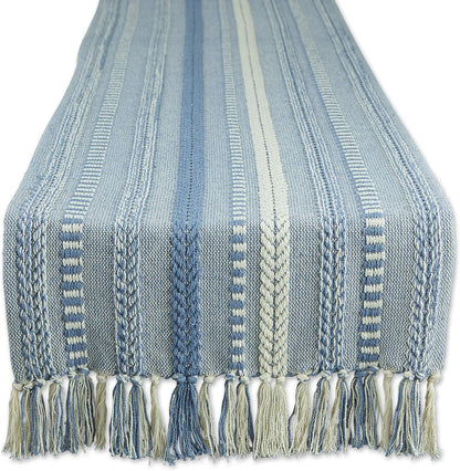 DII Farmhouse Braided Stripe Table Runner Collection, 15x72 (15x77, Fringe Included), Black