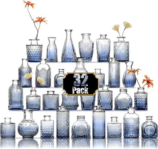 Arme Glass Bud Vase Set of 32 Pcs，Small Glass Vases for Flowers，Clear Bud Vases in Bulk，Vintage Vases for Centerpieces，Small Glass Bud Vase for Rustic Wedding Decorations，Home Table Flower Décor