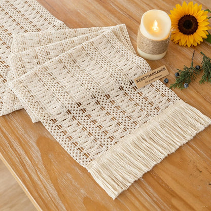 Keketoarrange Boho Sage Green Table Runner for Summer Home Decorations 12x72 Inches Farmhouse Small Macrame Woven Burlap Rustic Coffee Dresser Dining Kitchen Centerpiece Bohemian Decor
