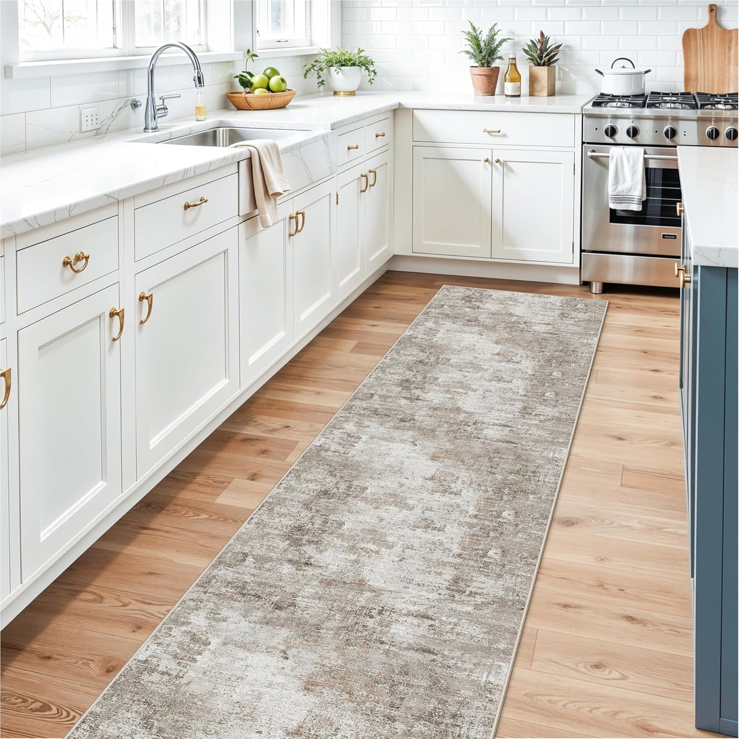 2x3 Washable Non-Slip Area Rug - Soft Low Pile Throw Rug for Kitchen Entryway Bedroom - Modern Indoor Door Mat with Rubber Backing (Beige Grey) - Colors A